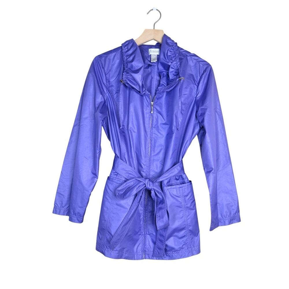 Zenergy by Chico's Womens L Chico's Sz 2 Purple Belted Windbreaker Rain Jacket